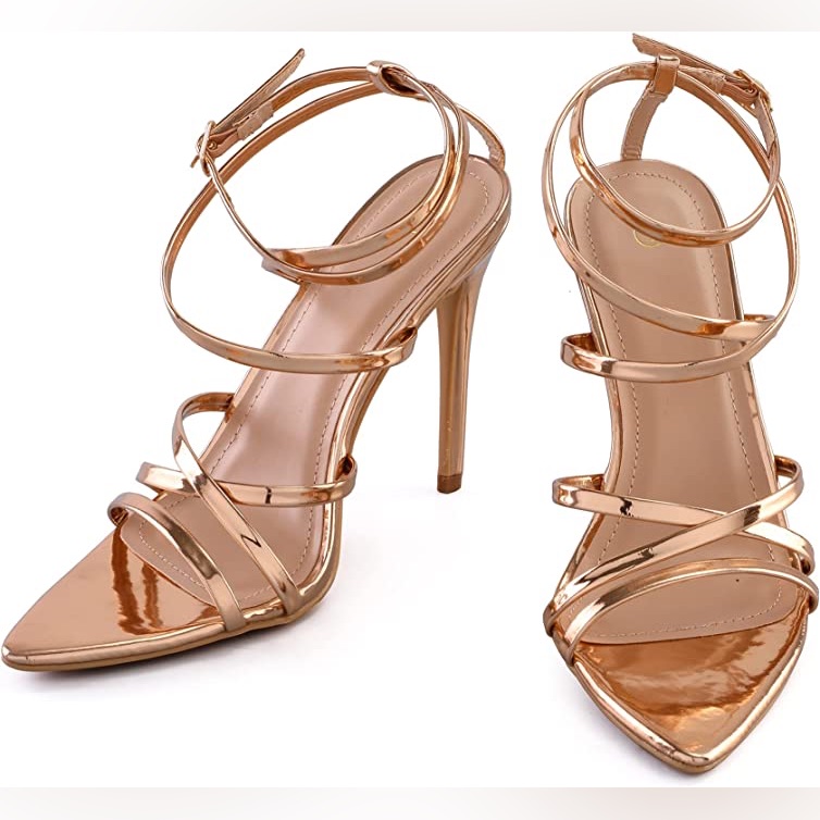 Mysoft Rose Gold Pointed Toe Ankle Strap Stilleto Heel Sandal